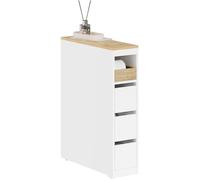 Meuble WC rangement - SOBUY - 20x60x82 cm - 3 tiroirs - Étagère mobile - Roulettes invisibles - Blanc et bois naturel