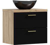 Meubles ADK | Armoire suspendue, 53,2 x 50 x 40,6 cm, avec façade noire et lavabo noir, LUNA 50