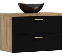 Meubles ADK | Armoire suspendue, 53,2 x 80 x 40,6 cm, avec façade noire et lavabo noir, LUNA 80
