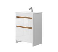 Vicco Meubles Bain Detmold, Blanc Brillant/Chêne doré, 59.6 cm