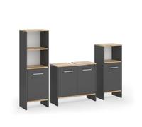 Meubles bain Karli, 3 pièces, Anthracite/Chêne de force doré, Vicco 55499