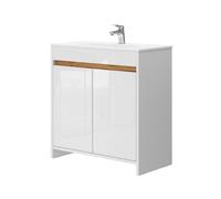 Meubles bain Lemgo, 2 pièces, armoire basse 80 cm, Blanc Haute brillance, Vicco 40058