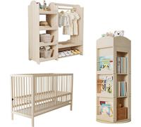 Meubles combinés pour enfants Sweiko : Lit bébé en bois multifonctionnel + armoire + bibliothèque pivotante, Ensemble de meubles pour chambre d'adolescent, Combinaison de meubles multifonctionnels, co