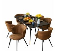 MEUBLES COSY Ensemble de salle à manger comprenant une table extensible et 6 chaises en suédine marron