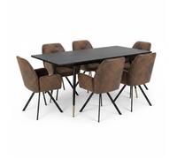MEUBLES COSY Ensemble de salle à manger comprenant une table extensible et 6 fauteuil pivotant confortables en suédine