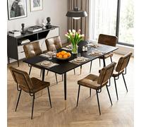 Meubles Cosy Ensemble Table à Manger Extensible avec 6 Chaises en Suédine, Style Industriel, Design Élégant et Confortable, Noir + Or + Marron