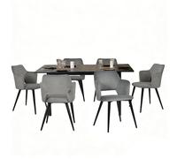 MEUBLES COSY Ensemble table à manger extensible noire et 6 fauteuils en tissu gris de style scandinave