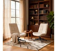 Meubles Cosy Fauteuil de Salon Pivotant Lot de 2, Chaise Relax Moderne avec Hauteur Réglable, Dossier Inclinable et Pliable, en Tissu Doux et Pieds Métal, Beige