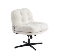 Meubles Cosy : fauteuil lounge pivotant et inclinable en velours côtelé blanc - ALINTONEX