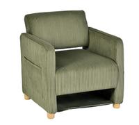 Meubles Cosy : fauteuil relax 1 place pour le salon, rembourré de velours côtelé vert – KARIA