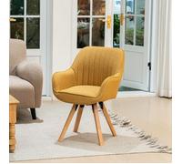 MEUBLES COSY Fauteuil Rotatif Tissu Jaune et Pied en Bois de Hêtre,Style Scandinave,Pour Salon,Chambre,Salle à manger,Balcony