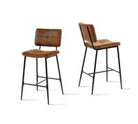 MEUBLES COSY Lot de 2 Tabourets de Bar Chaises Haute avec Dossier et Repose-Pied Tissu en microfibre Marron Rétro vintage