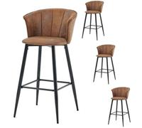 MEUBLES COSY Lot de 4 Chaises de Bar,Tabourets avec Siège en Tissu en Daim Marron,Pieds en Métal Noir,Style Vintage