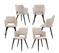 Meubles Cosy : lot de 6 fauteuils de salle à manger de style scandinave en tissu beige - AKANJI