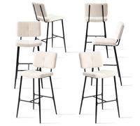 MEUBLES COSY Lot de 6 tabourets de bar scandinaves avec dossier en tissu mouton boulette beige - POMONA BAR