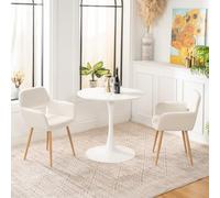 Meubles Cosy Table Salle à Manger Ronde avec 2 Chaises Design Ensemble de 3 Meubles Scandinave pour Salon Cuisine, Cadre en Acier, Blanc + Beige