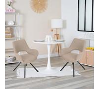 Meubles Cosy Table Salle à Manger Ronde avec 2 Chaises Design Ensemble de 3 Meubles Scandinave pour Salon Cuisine, Cadre en Acier, Blanc + Beige