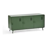 Meubles Cosy TV/Buffet salon en métal vert 3 portes et plateau en bois avec étagères - WALNUT
