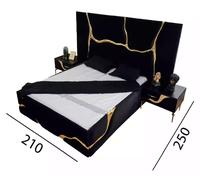 Meubles de chambre à coucher de luxe Lit avec motif de battement d'or Lits 200x200