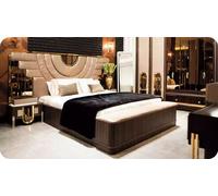 Meubles de chambre à coucher Luxe Lit double Set 5pcs Beige Moderne