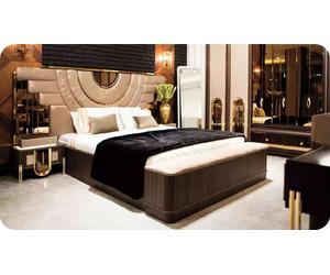 Meubles de chambre à coucher Luxe Lit double Set 5pcs Beige Moderne