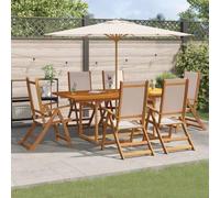 Meubles de jardin 7 pièces en bois d'acacia et textilène massif, chaise de jardin réglable à 5 positions, table extensible pliable avec trou de parapluie, huilé