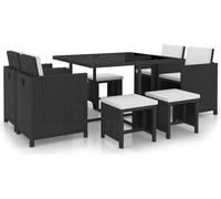 Meubles de jardin pratiques Balcon Ensemble de 9 pièces de jardin avec coussins Poly Rotin Noir - Meubles de jardin ,design Möbel 1885767 3parcel
