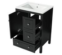 Meubles de salle de bain avec lavabo - Meuble sous-lavabo autoportant - Lavabo en céramique intégré - Fabriqué en MDF et en bois - Charnières à fermeture douce - Dimensions : 62 x 47 x 90 cm - Couleur