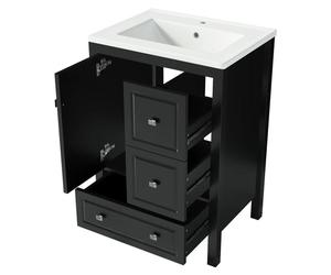 Meubles de salle de bain avec lavabo - Meuble sous-lavabo autoportant - Lavabo en céramique intégré - Fabriqué en MDF et en bois - Charnières à fermeture douce - Dimensions : 62 x 47 x 90 cm - Couleur