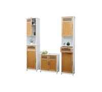 Meubles de salle de bain HWC-A85, 2x armoire haute, meuble sous évier, bambou, blanc