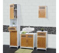 Meubles de salle de bain HWC-A85, armoire haute, meuble sous évier, armoire suspendue, commode, bambou, blanc