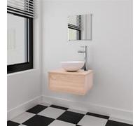 vidaXL Ensemble meuble de salle de bains 3 pièces - Style scandinave, miroir inclus - Beige