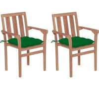 Meubles d'extérieur Fauteuil de relaxation,Chaise de balcon Chaises de jardin 2 pcs. avec coussins verts en teck massif DE30145