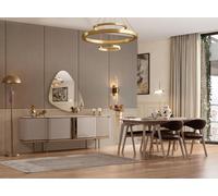 Meubles en bois Ensemble de salle à manger design Table de salle à manger beige 4x chaises Buffet