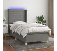 Meubles Lit Boxspring avec matelas & LED Gris Foncé 100x200 cm Tissu - Lits Classiques 3138934