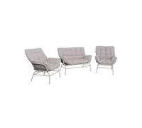 Meubles lounge HWC-P75 Polyrotin métal gris clair, coussins beiges