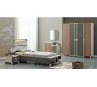 Meubles modernes complets pour enfants Lit d'enfant Gris Bois Set 5pcs Table de nuit