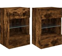 Meubles muraux avec lumières LED pour TV 2pcs chêne fumé 40x30x60,5 cm