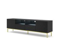 Meubles TV - AC-Déco - Meuble TV à 2 portes + 2 tiroirs avec cadre doré ""Ravenna"" - Noir brillant - L 200 cm