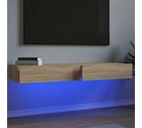 vidaXL Meubles TV avec éclairage LED 2 pcs chêne Sonoma 60x35x15,5 cm, Armoire avec lumières LED, Support TV, Armoire Murale, Meuble TV avec LED