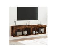 Meubles TV avec Lumières LED 2 pcs, Armoires de Télévision Murales, Meubles Télé Suspendus, Moderne, Chêne Fumé Bois d'Ingénierie