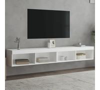 Meubles TV blanc en bois d'ingénierie 2 pcs 100x30x30 cm avec lumières LED RVB, rangement mural pratique pour salon séjour chambre multimédia, support console audio vidéo, tiroirs et niches