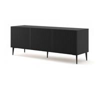 Meubles TV - Meuble TV Ravena avec 3 portes en bois et pieds noirs - Noir mat - L 150 x P 42 x H 56 cm