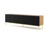 Meubles TV - Meuble TV Ravena avec 4 portes en bois et cadre doré - Noir et beige - L 200 x P 42 x H 58 cm Doré