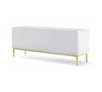 Meubles TV - Meuble TV Ravenna avec 3 portes en bois et cadre doré - Blanc mat - L 150 x P 42 x H 58 cm Doré