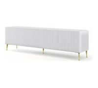 Meubles TV - Meuble TV Ravenna avec 4 portes en bois et pieds dorés - Blanc mat - L 200 x P 42 x H 56 cm Doré