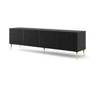 Meubles TV - Meuble TV Ravenna avec 4 portes en bois et pieds dorés - Noir mat - L 200 x P 42 x H 56 cm Doré
