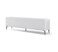 BIM Furniture Meuble bas TV de 200 cm - Aparador avec façades en MDF usiné, pieds en métal à ouverture poussée, armoire TV HiFi pour salon, couleur blanc mat