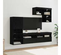 Meubles TV muraux 6 pcs Chêne Noir Bois d'ingénierie, Design Mural avec Bandes LED pour Salon Chambre, unité Console Multifonction, Rangement Moderne pour Centre Divertissement