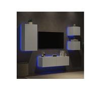 vidaXL Meuble TV mural LED 4 pcs Moderne Blanc